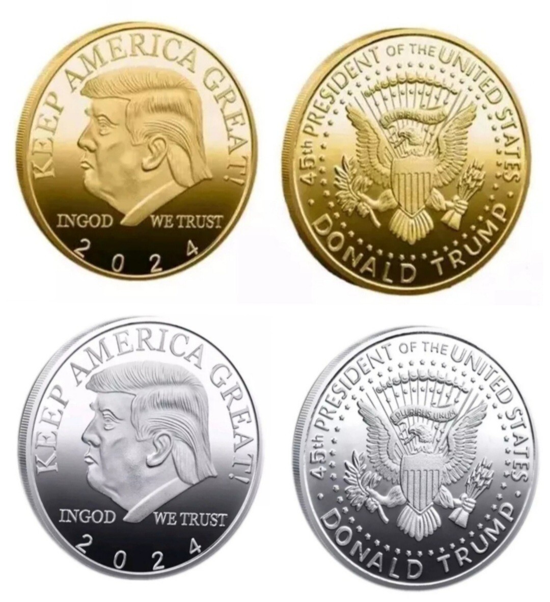 2 Donald Trump 2024 KEEP AMERICA GREAT Gold & Silver COINS w/Case NEW US Seller!