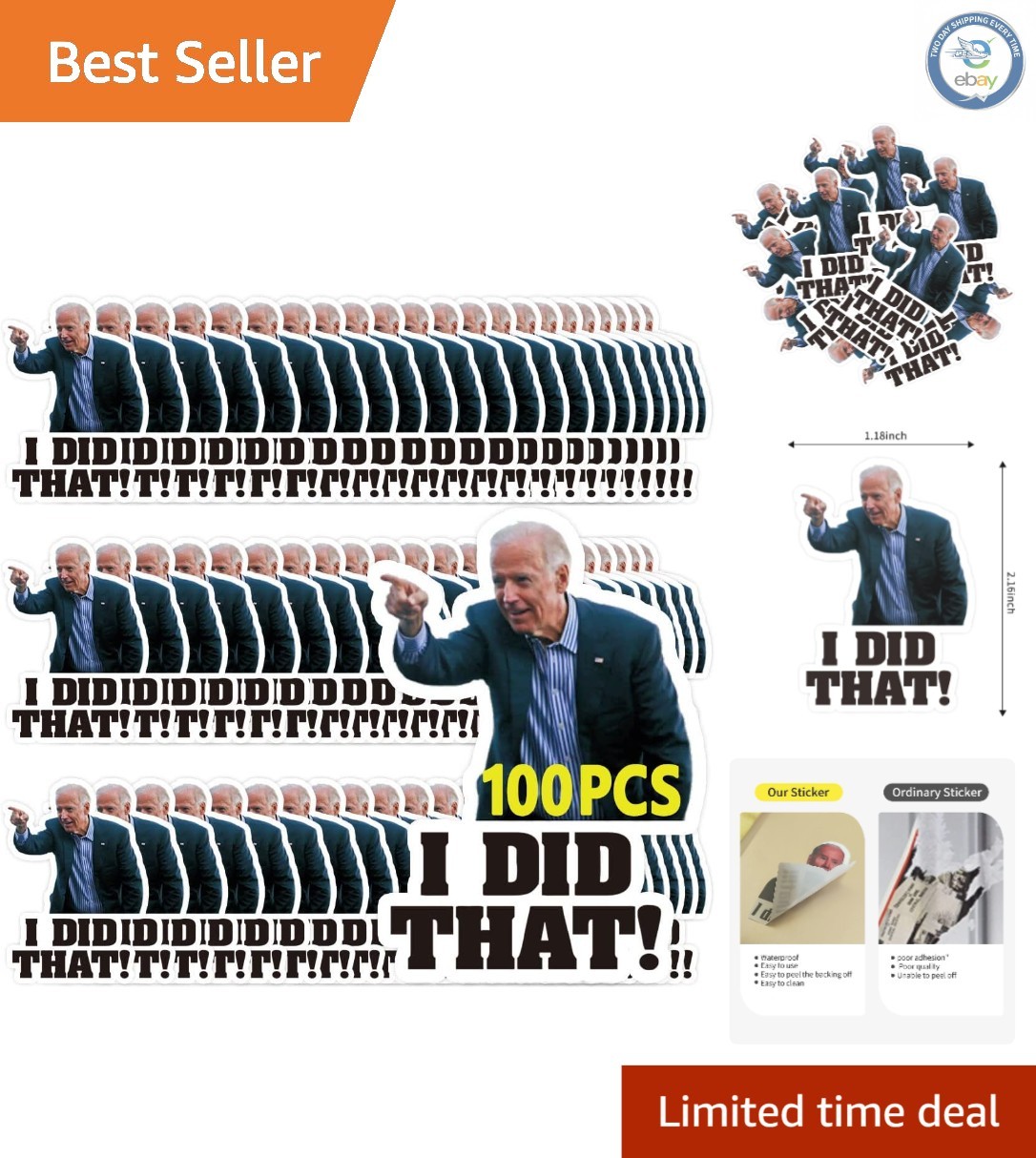 Reflective Biden Humor Stickers – 100 Pcs Waterproof Vinyl for Creative Use