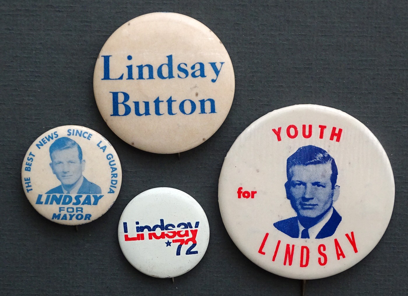 4 Vintage 1960s 1970s JOHN LINDSAY Pinback Button Pin Badge NEW YORK CITY MAYOR