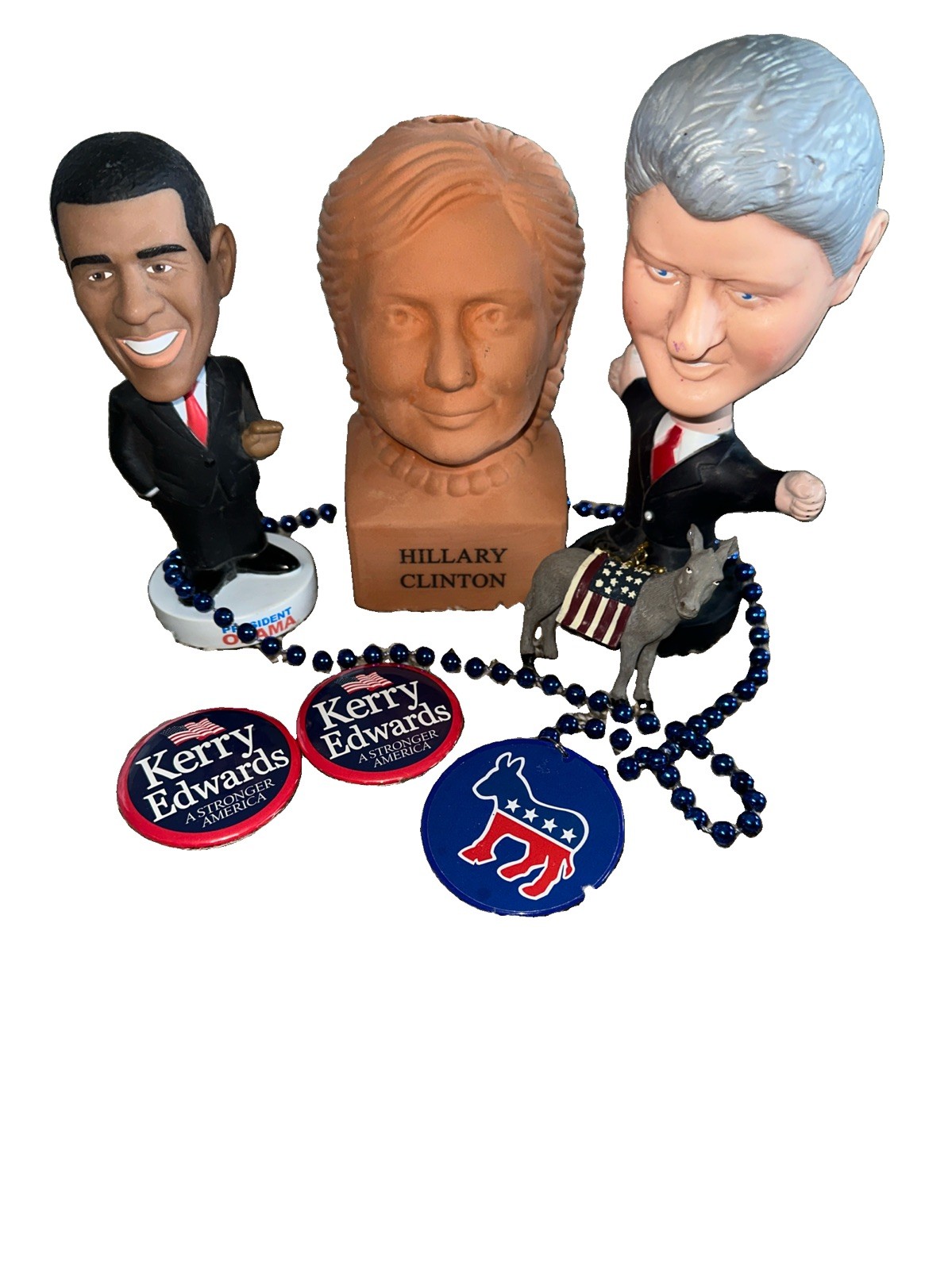 Democratic Political Memorabilia Hillary Chia Pet BILL & Barrack BOBBLEHEADS
