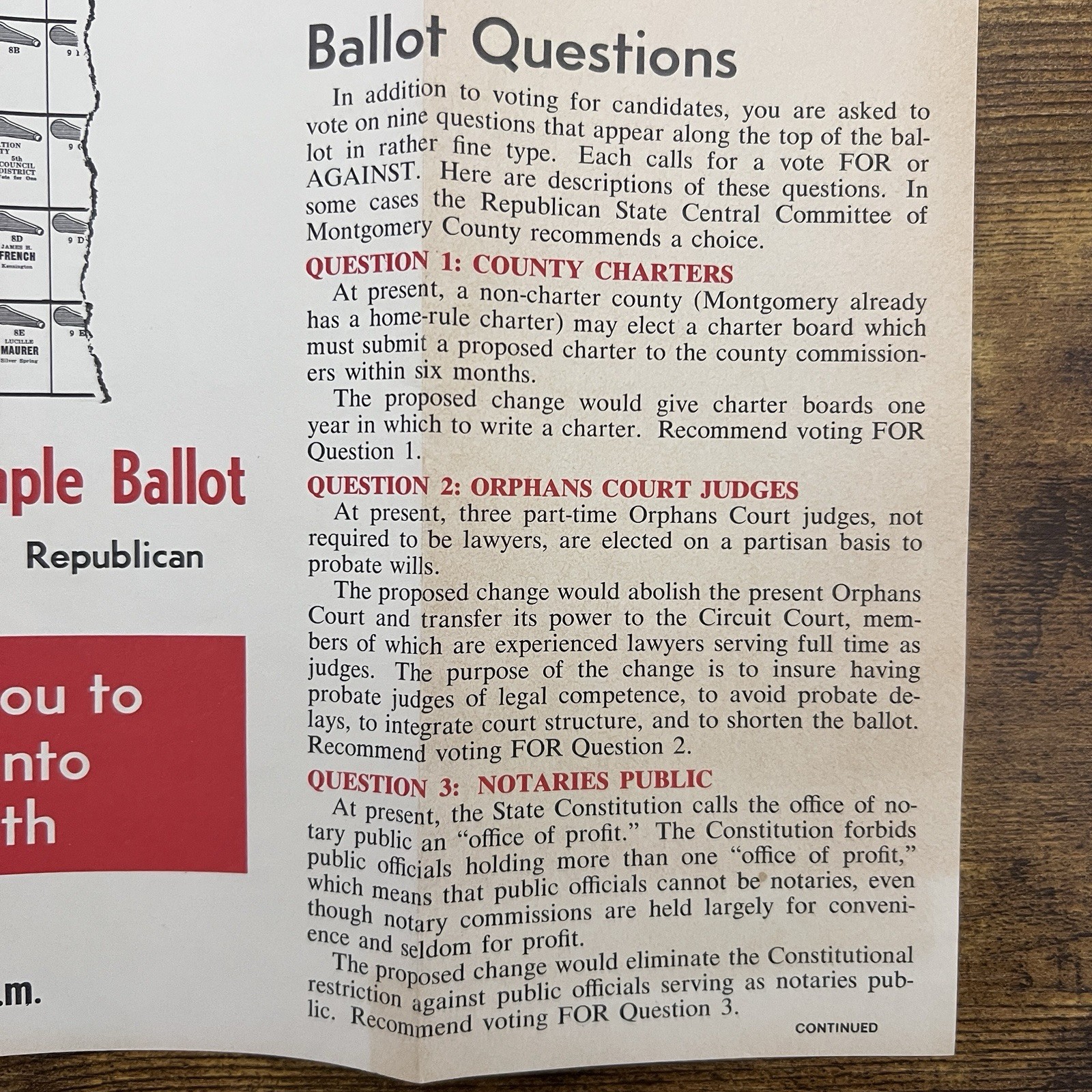 1964 Barry Goldwater Miller Montgomery County MD Republican Sample Ballot
