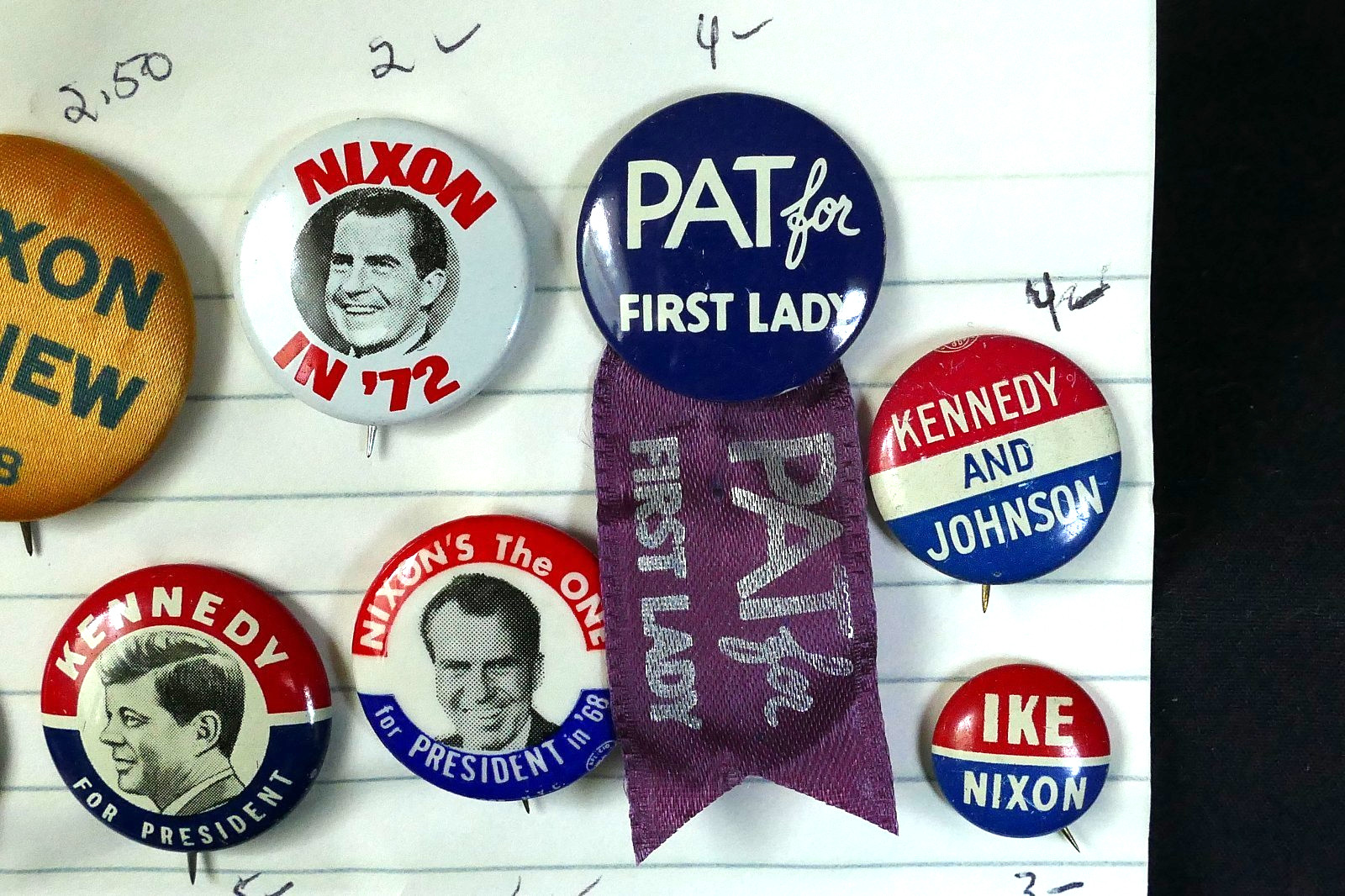 10 Presidential Campaign Button Pin Assortment 1956-1972 Nixon JFK Goldwater ETC