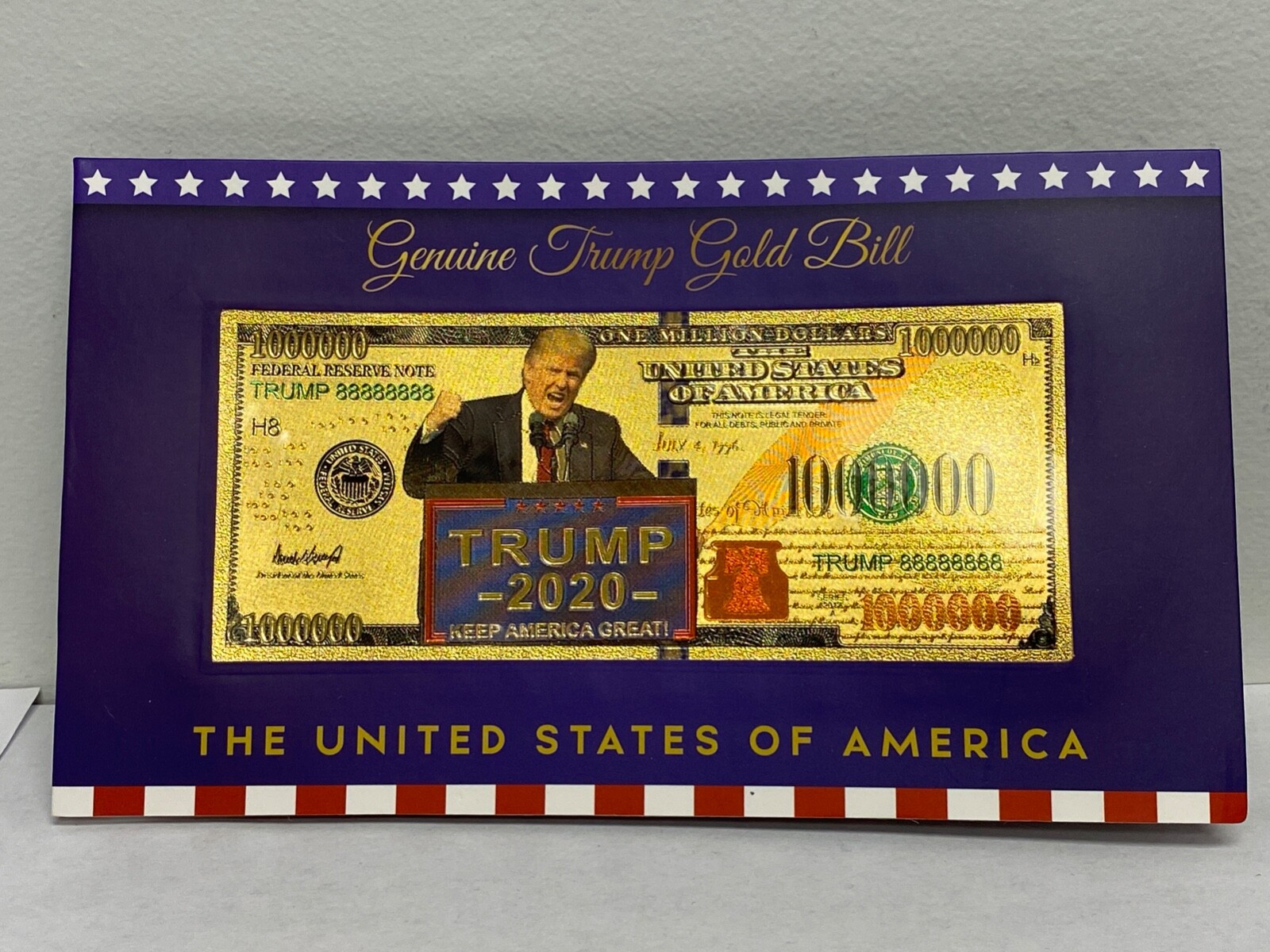 Gold Banknote Trump 1 Million 2020 US dollar Money With COA printed on back