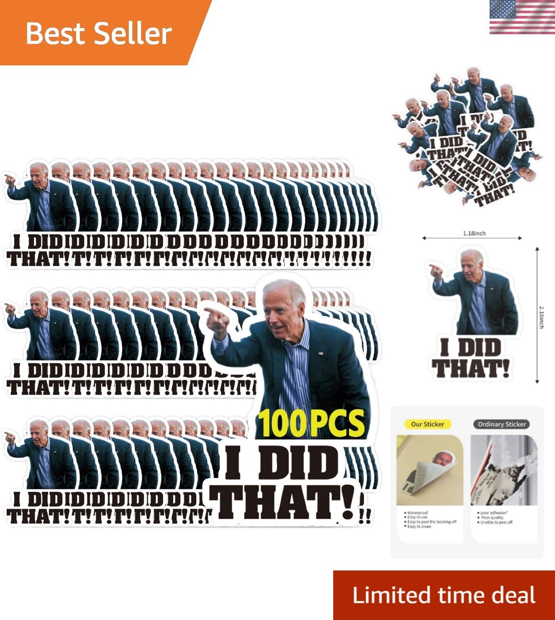 100 Waterproof Joe Biden Stickers: Reflective Humor for Cars & Laptops