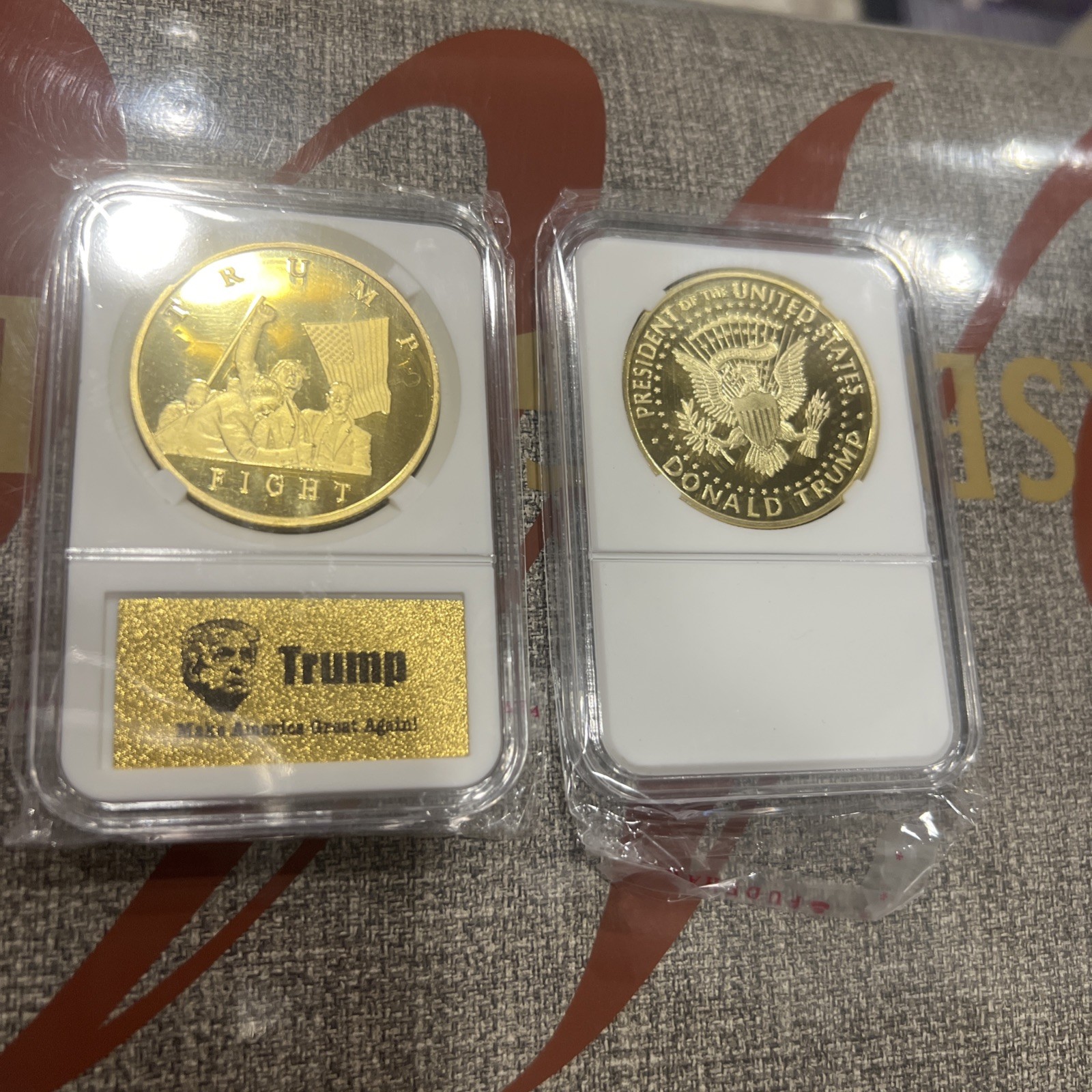 2024 President Donald Trump Fight (2) Gold Commemorative Challenge Coins MAGA