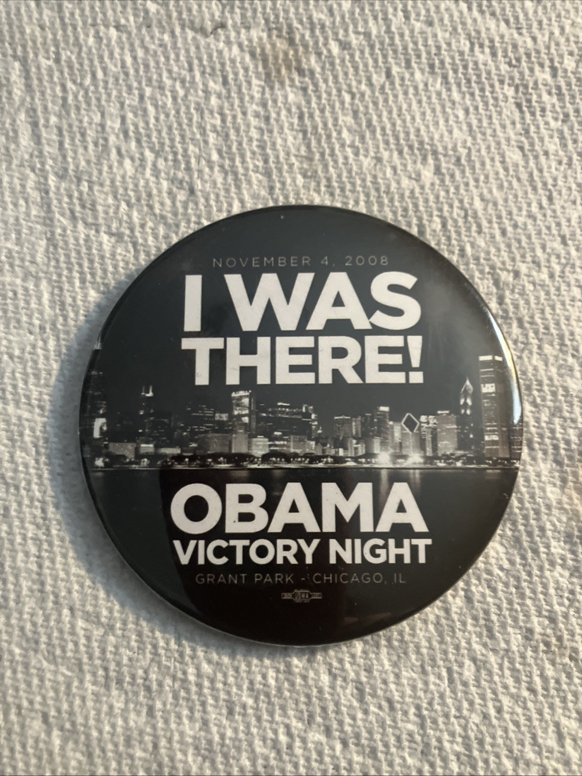 2008 Barack Obama 3″/ “Victory Night – Grant Park Chicago” Campaign Button(Pin9)