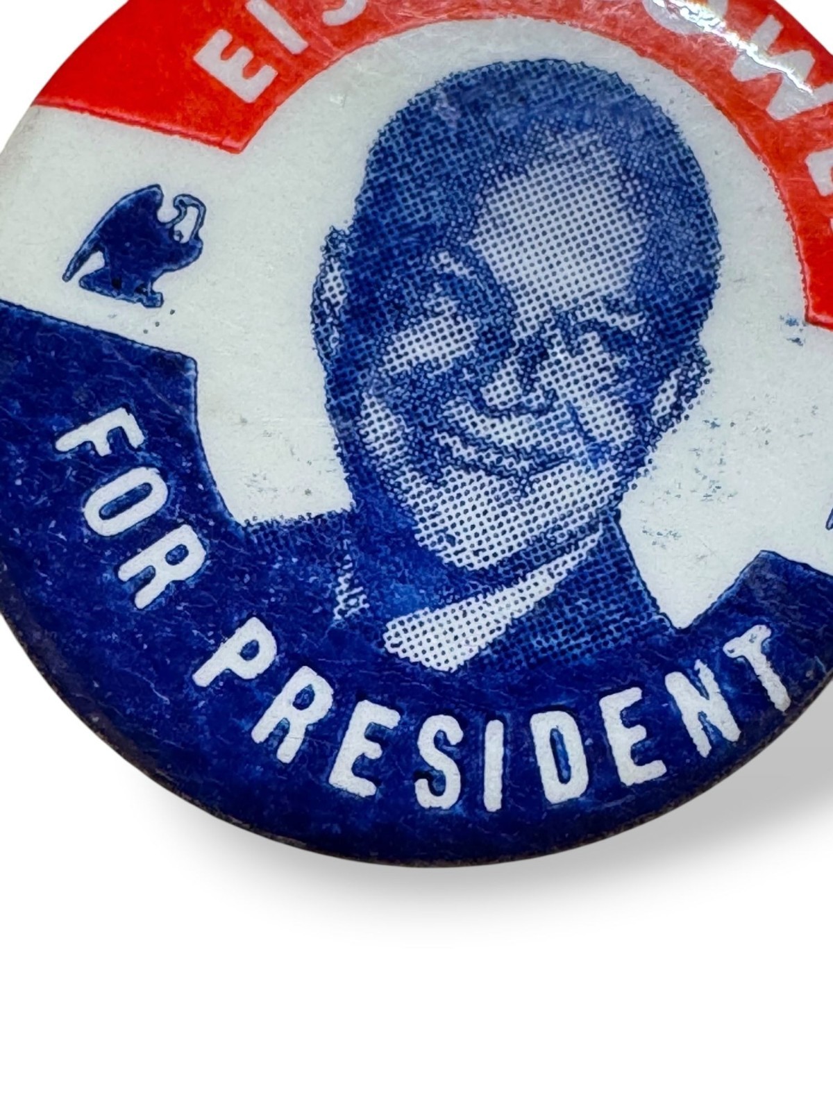 Vintage 1950s Eisenhower Presidential Campaign Pin Button Red White & Blue 1.25″