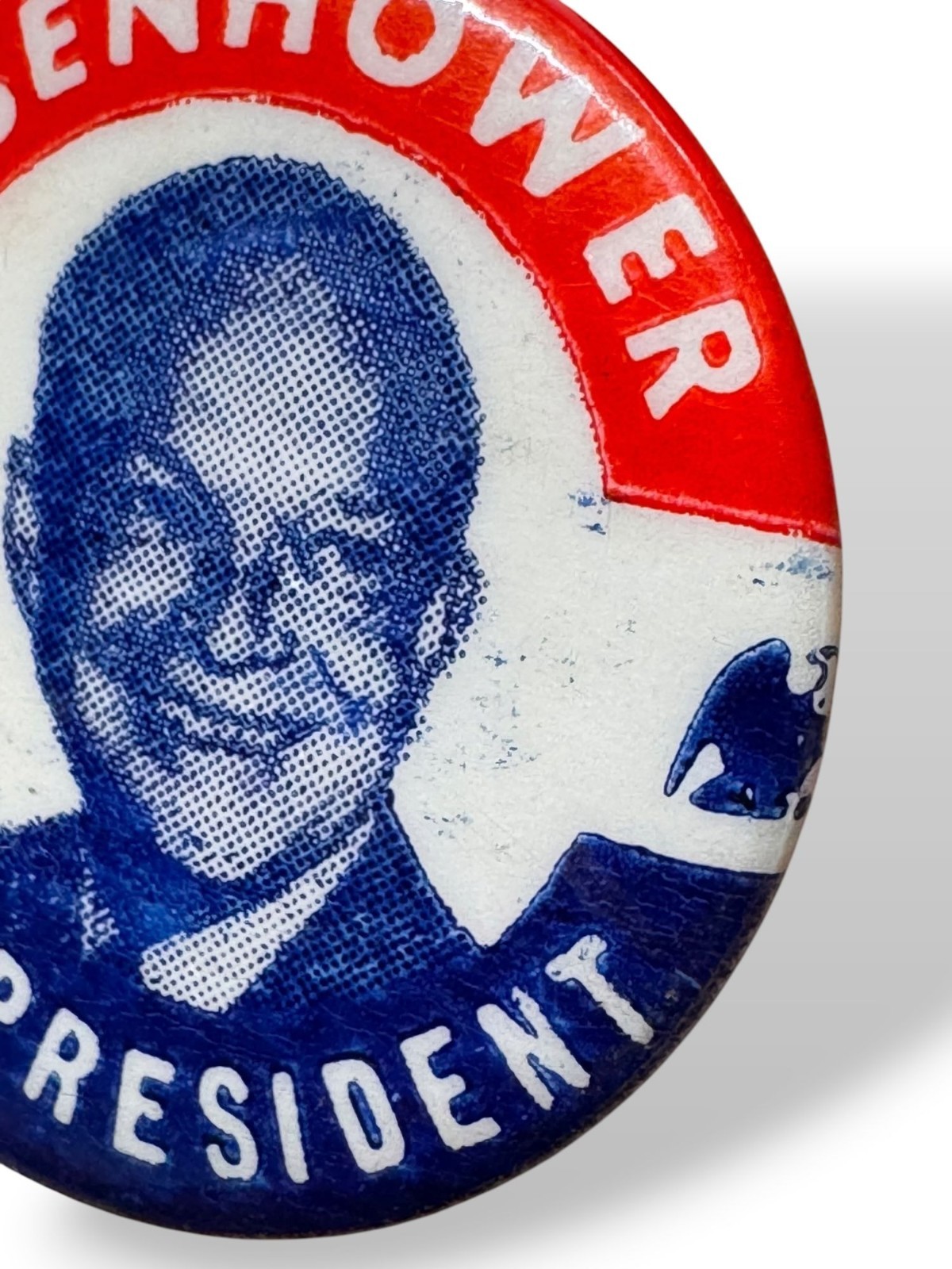 Vintage 1950s Eisenhower Presidential Campaign Pin Button Red White & Blue 1.25″