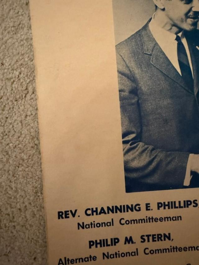 RARE BOBBY KENNEDY PRIMARY WINDOW CARD POSTER WITH REV. CHANNING PHILLIPS–1968