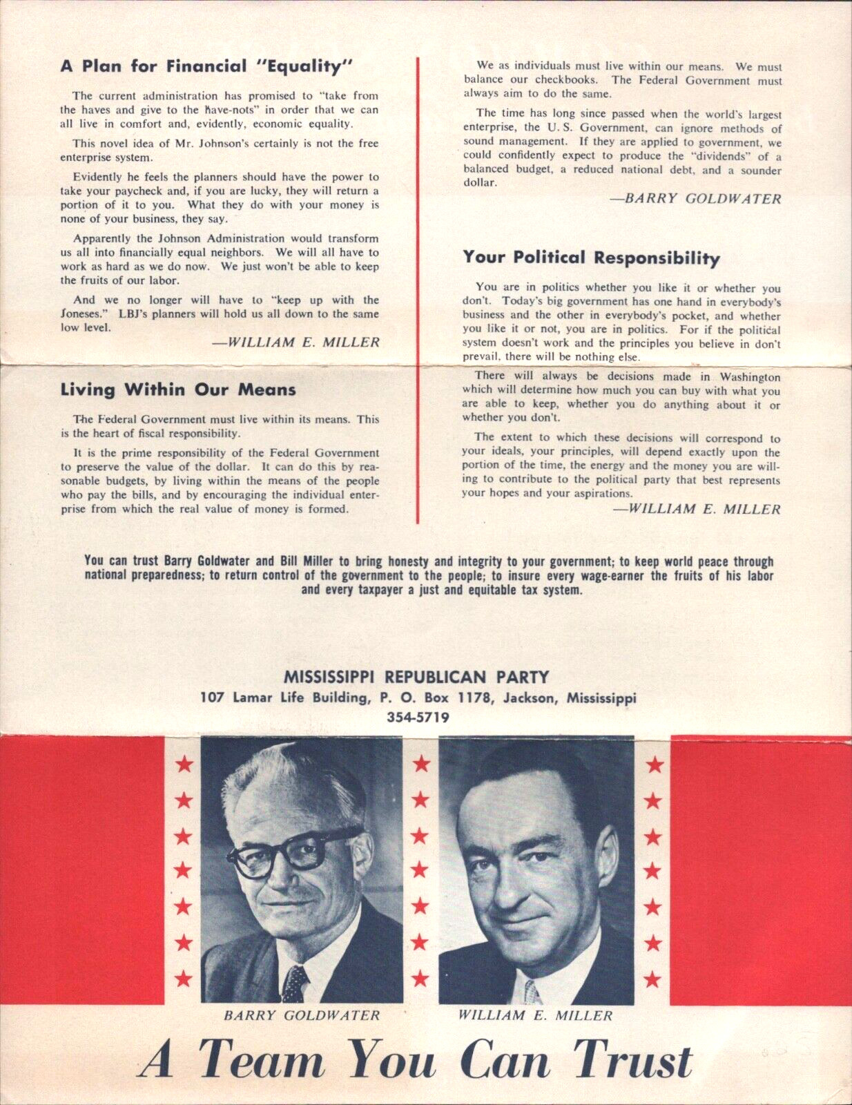 1964 BARRY GOLDWATER for PRESIDENT vintage political pamphlet REPUBLICAN PARTY
