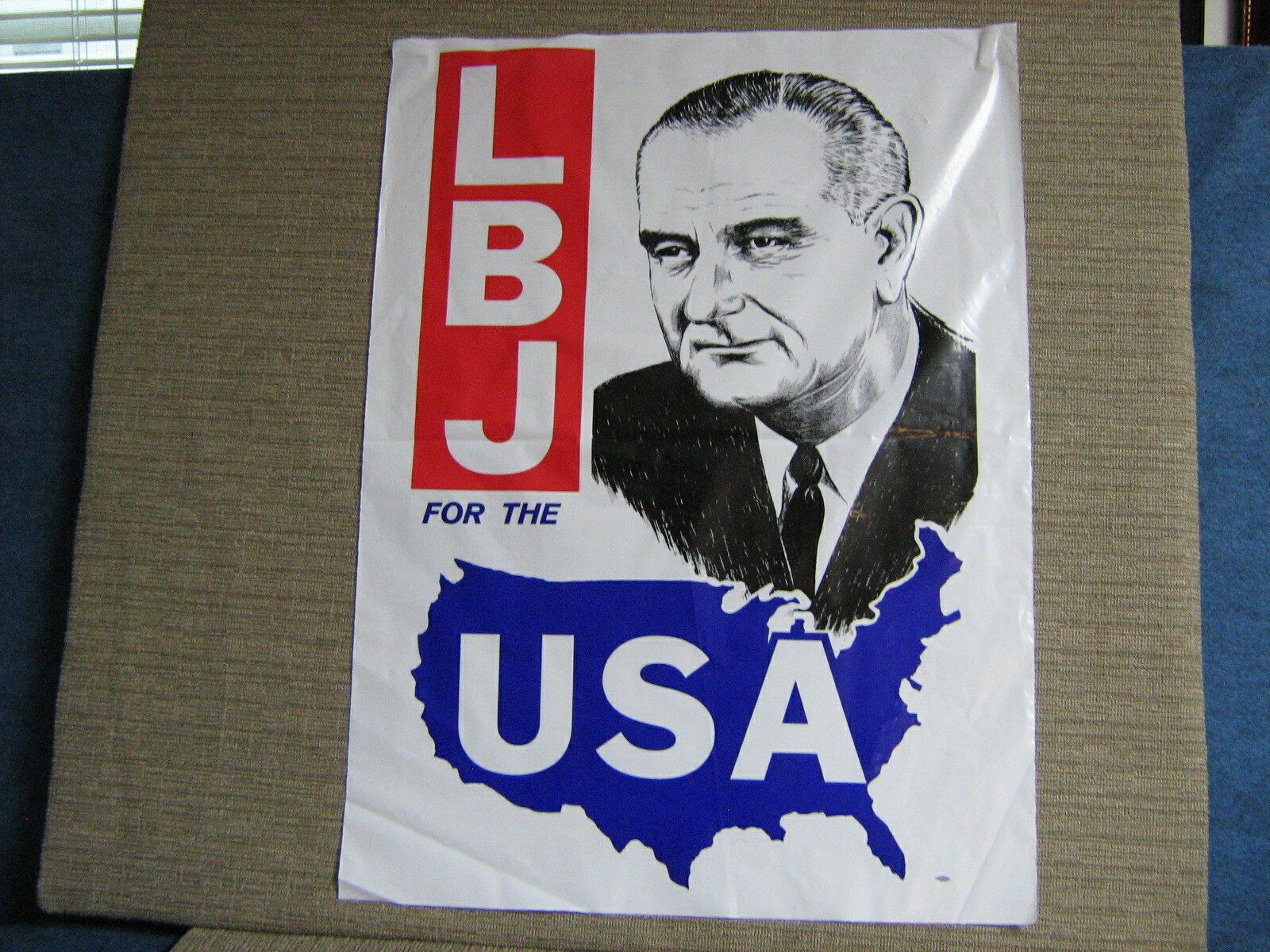 1964 For Pres. Poster LBJ For the USA Plastic vs. Goldwater 17.75 x 24″ White