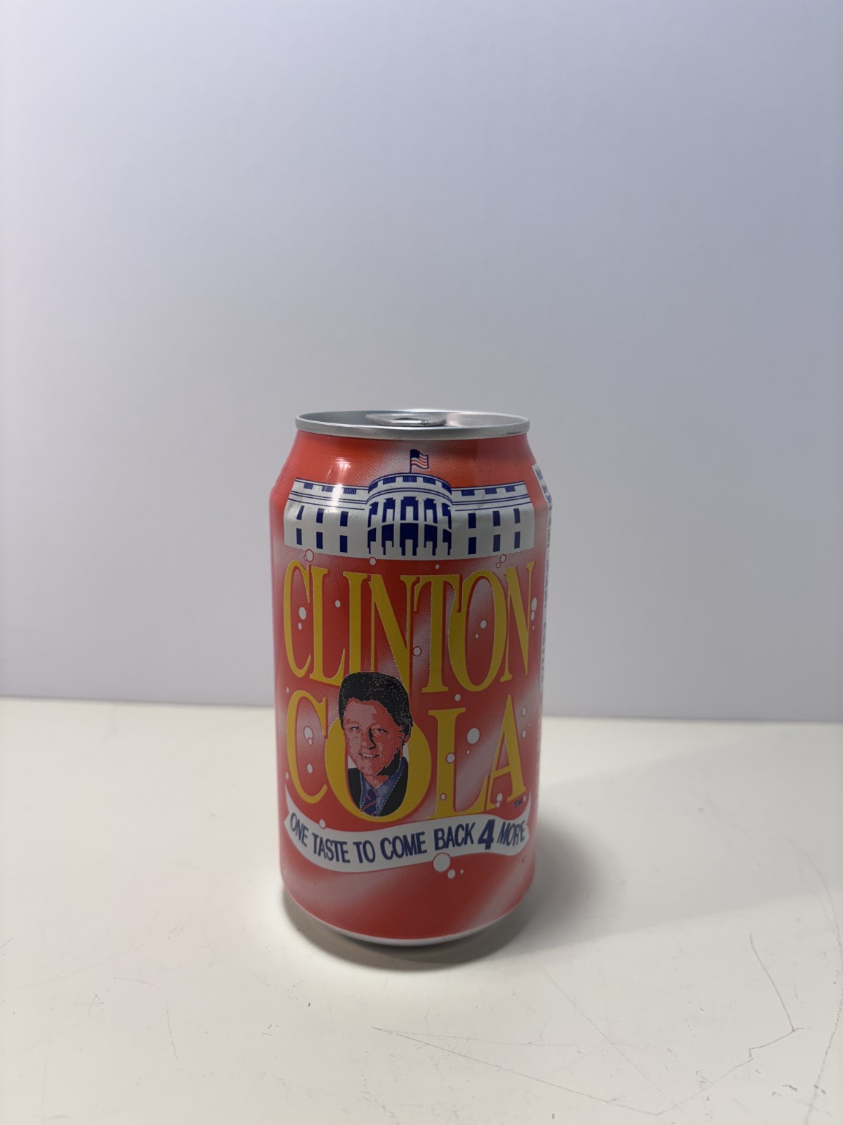 Vintage 1996 Bill Clinton Cola Unopened 12oz Can “One Taste To Come Back 4 More”