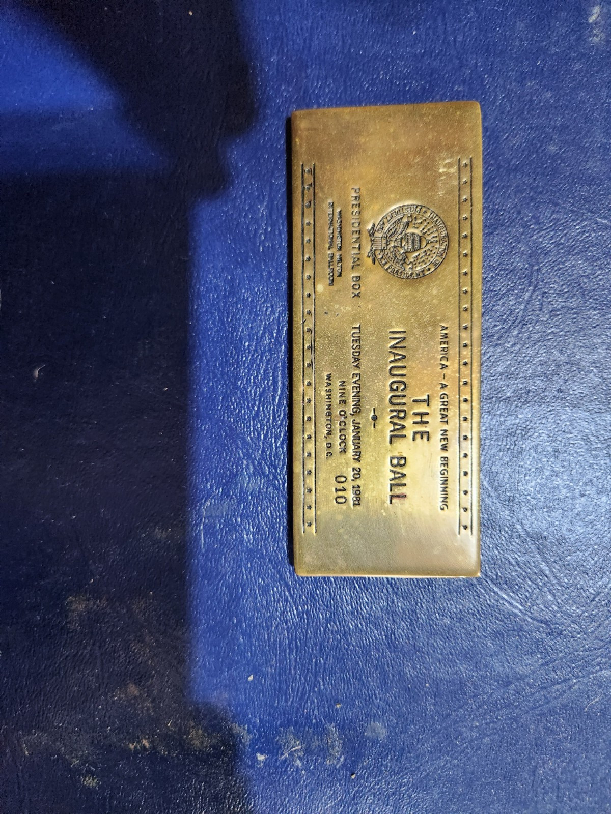 Ronald Reagan 1981-The Inaugural Ball Presidential Box- Bronze Plaque
