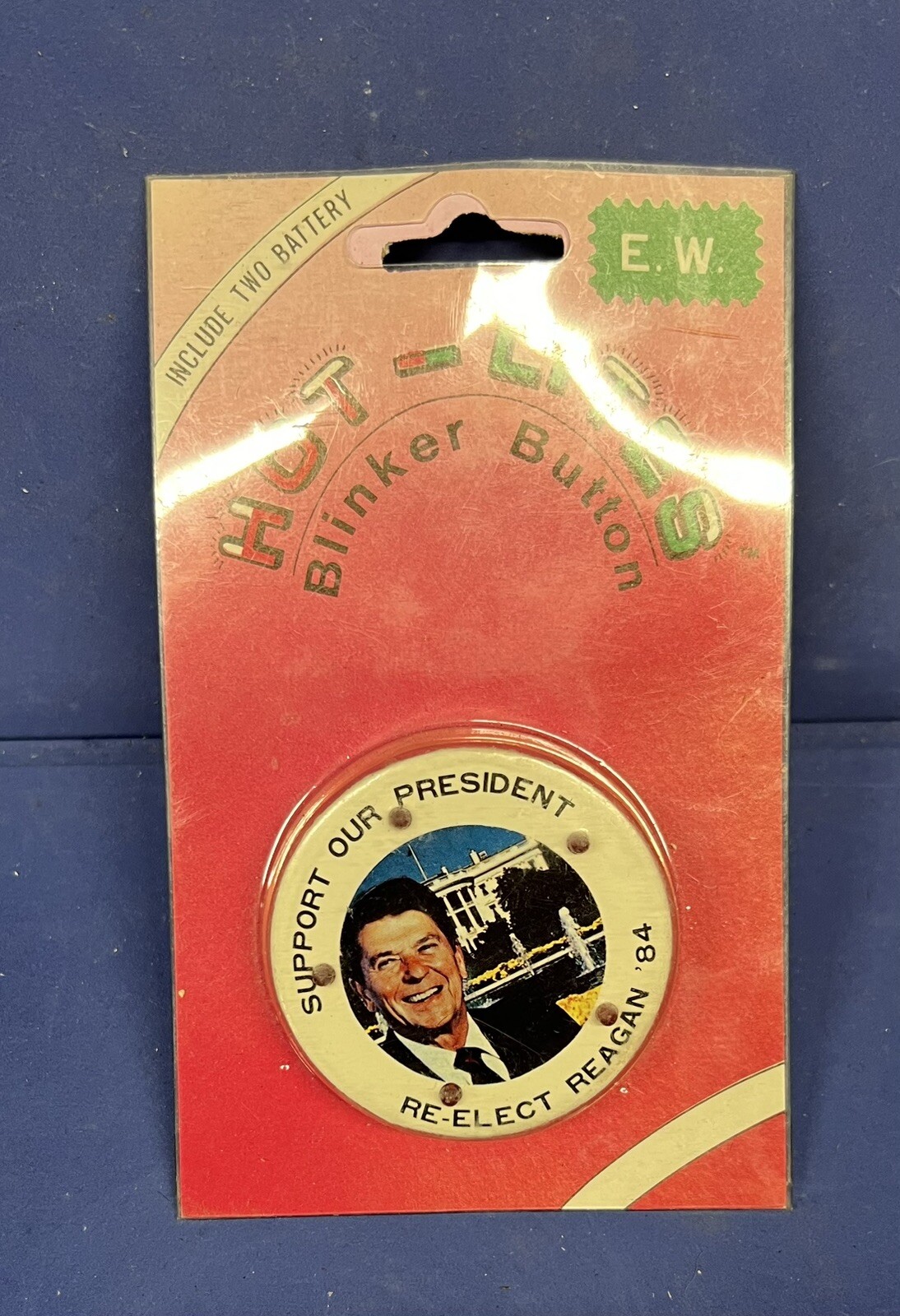 Vtg NOS Political Musical & Blinker Button “RE-ELECT REAGAN 84” PIN BACK VP Bush