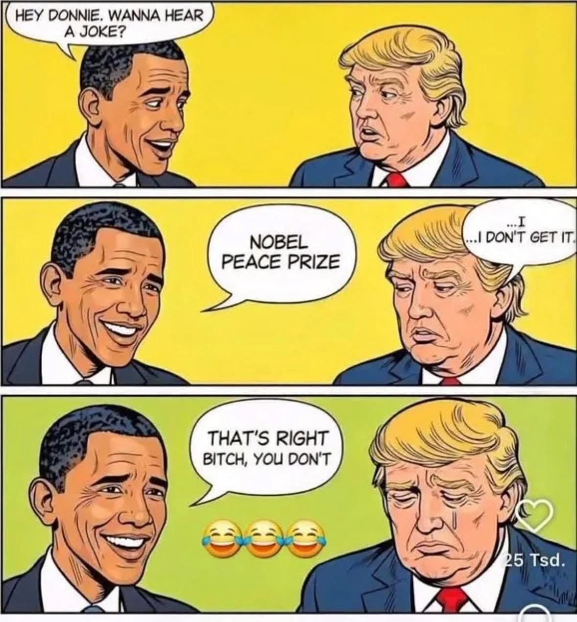 BARACK OBAMA & DONALD TRUMP NOBEL PRIZE FUNNY COMIC FRIDGE MAGNET 4.5″ X 4.25″