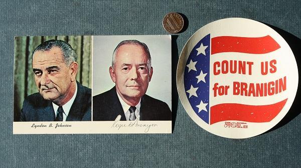 1968 Indiana Lyndon B Johnson President Governor Roger Branigan campaign set—-