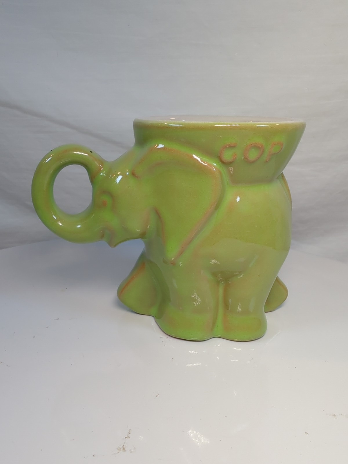 1981 Frankoma Pottery GOP Reagan Bush Elephant Mug Conservative Coffee Cup VG