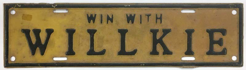 Win With Willkie 1940 President Election Political Booster License Plate Topper