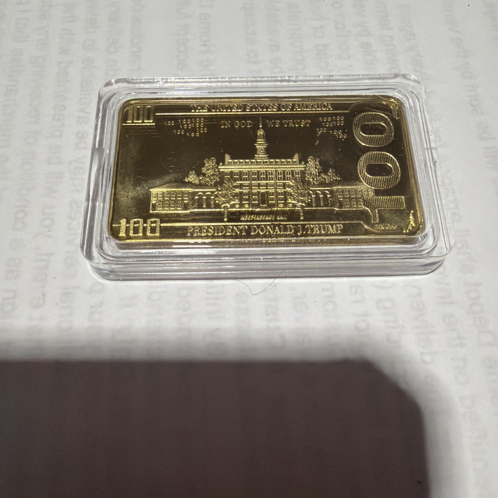 President Trump 24kt Gold Bullion $100 Dollar Bill Gold Plated Bar Bullion