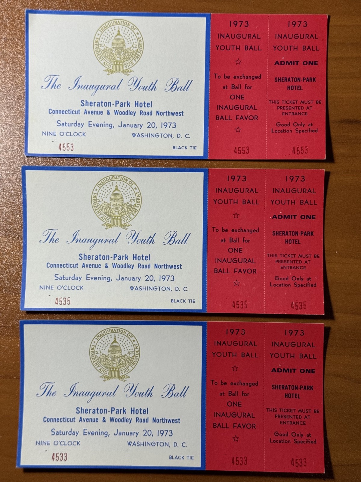Vintage 1973 lot of 3 President Richard Nixon Inaugural Youth Ball Ticket Agnew