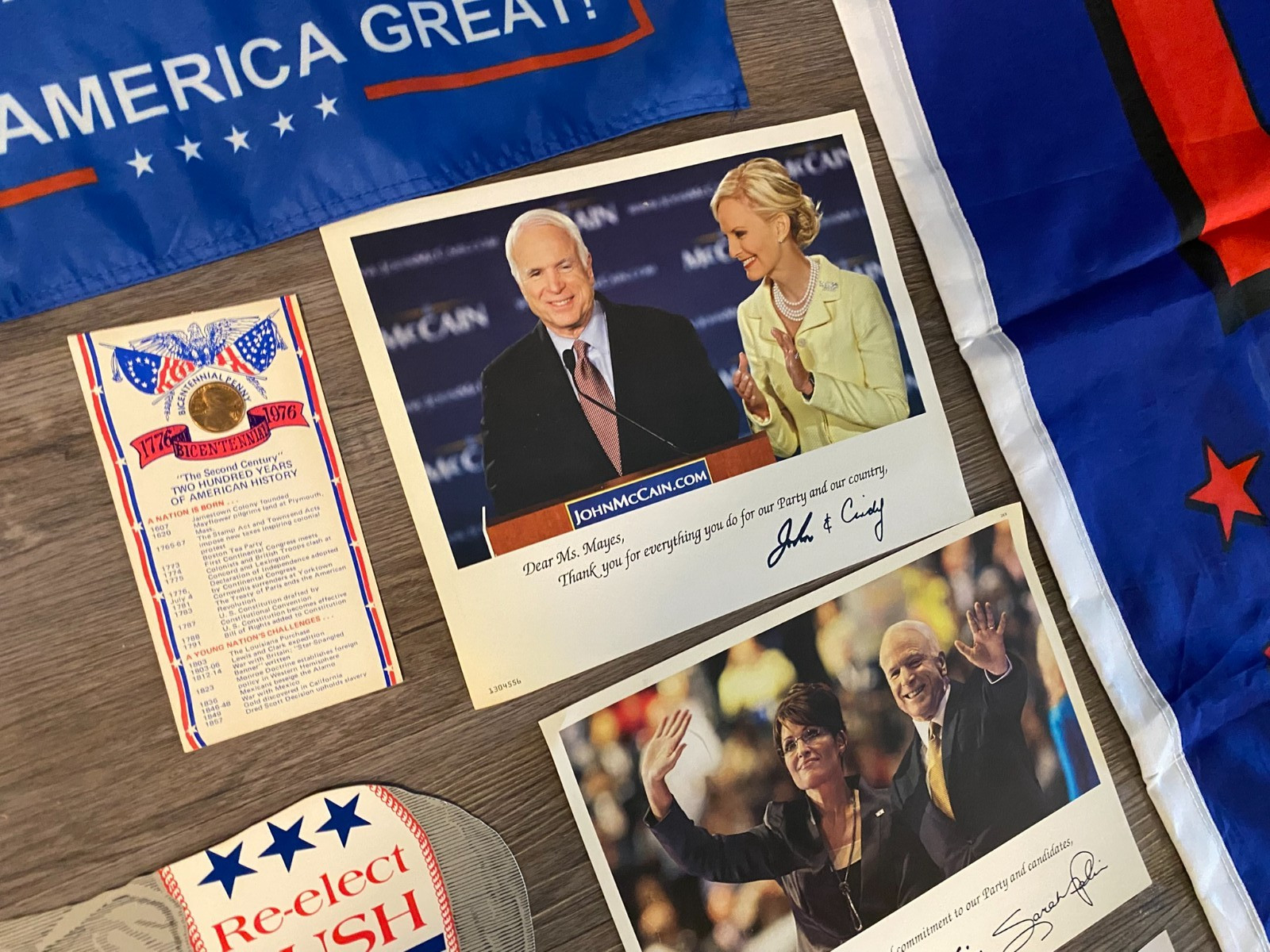 3×5 Trump flags w/ lot McCain Palin campaigning and President Ronnie Reagan book