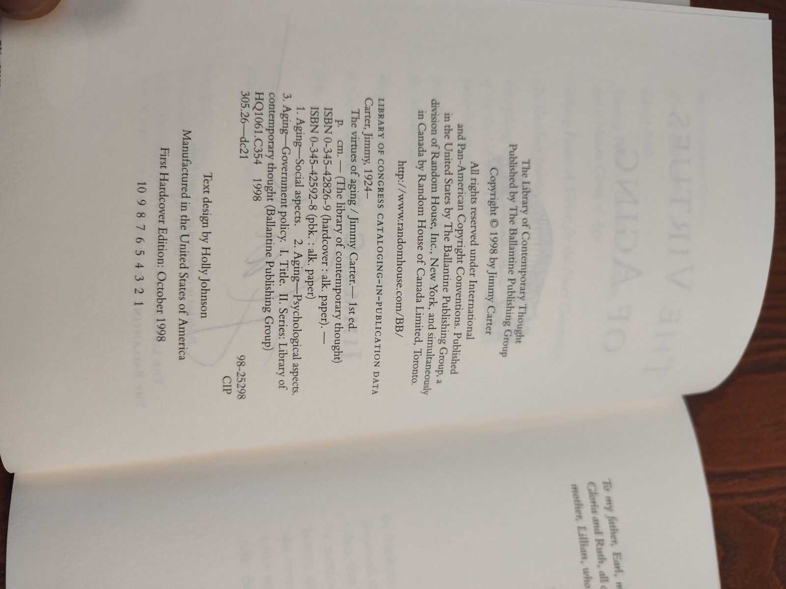 PRESIDENT JIMMY CARTER AUTOGRAPHED Book ” The Virtues of Aging ” ~ JSA Certified