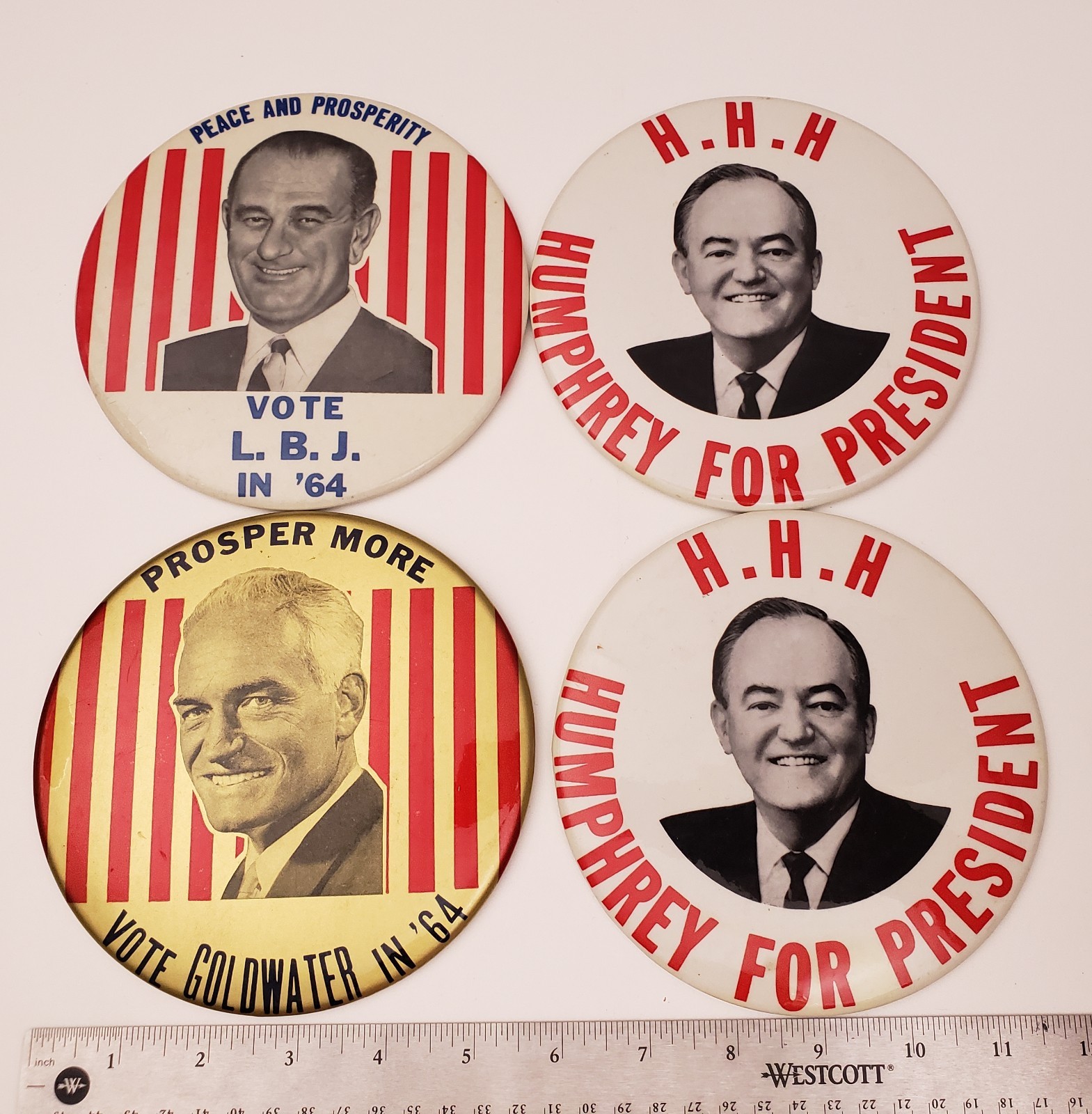 1960s Presidential Campaign Large 6″ Button Lot LBJ Humphrey Goldwater