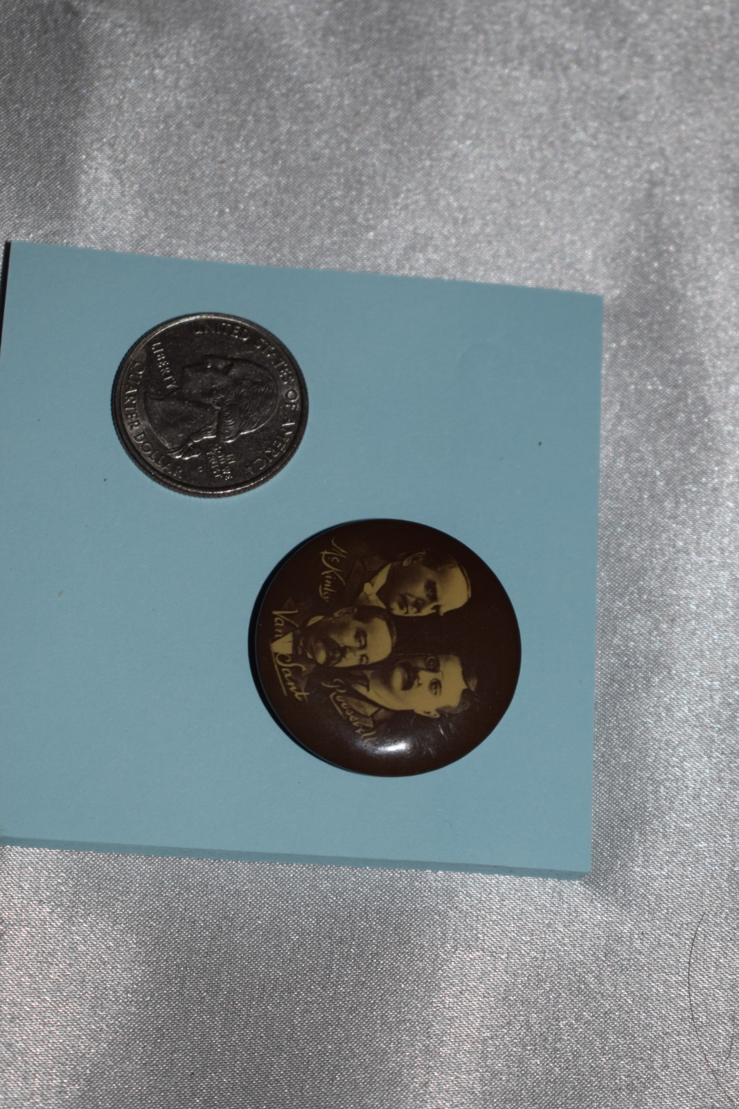 RARE ANTIQUE ELECTION PIN BUTTON-SAMUEL VAN SANT/WM. MCKINLEY/THEODORE ROOSEVELT