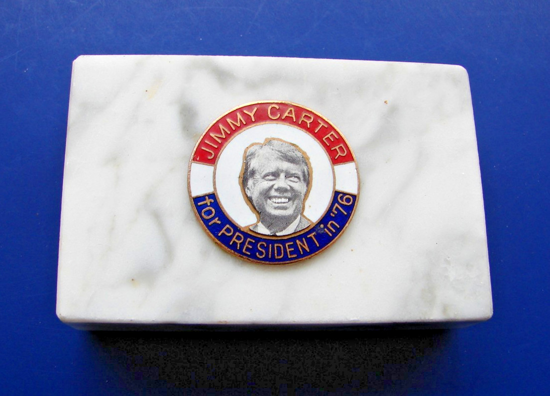 1976 Jimmy Carter Presidential Campaign Marble Desk Paperweight W/Cork Bottom