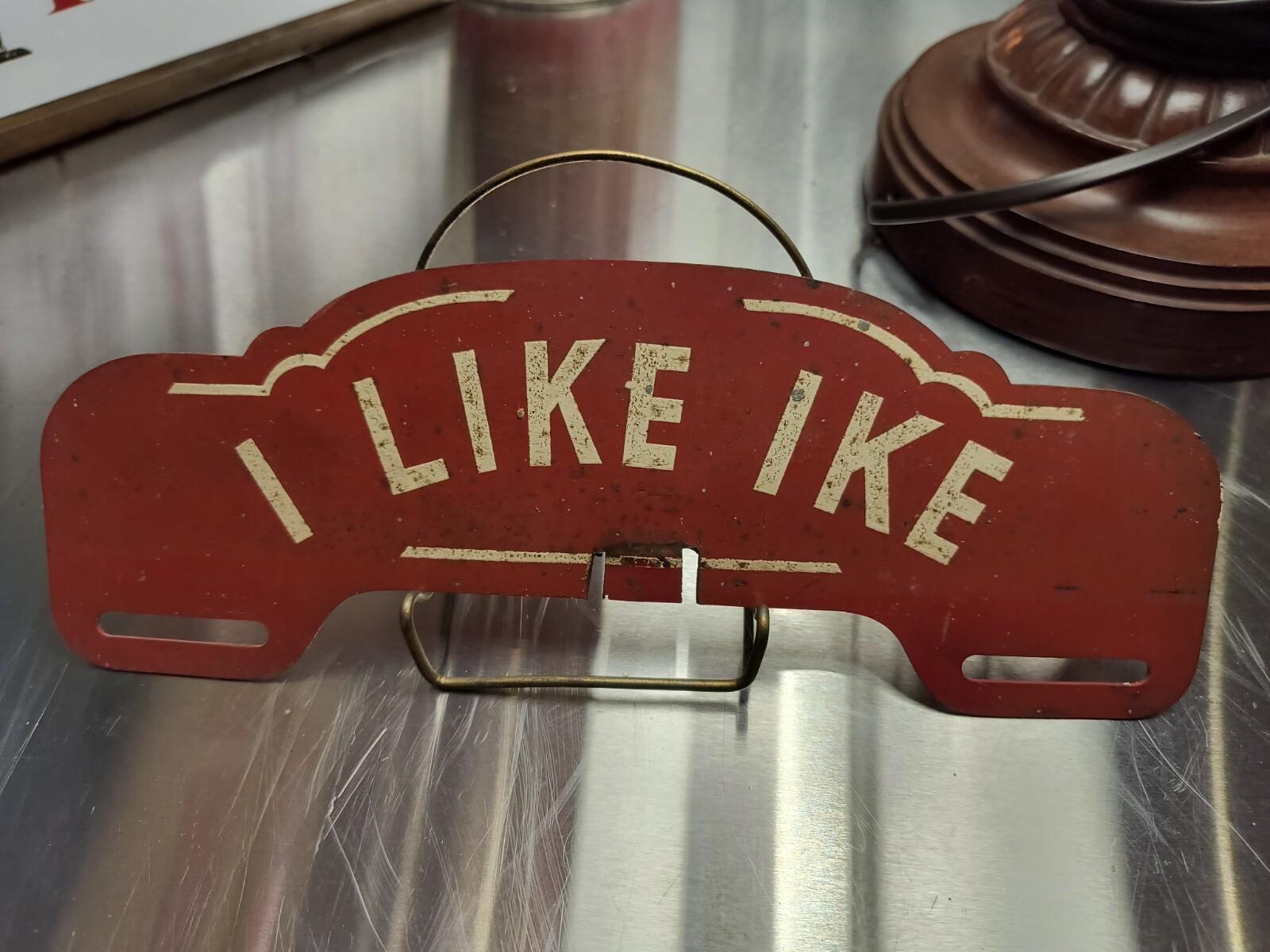 I Like Ike Vintage License Plate Topper Original Rare! President Eisenhower Red