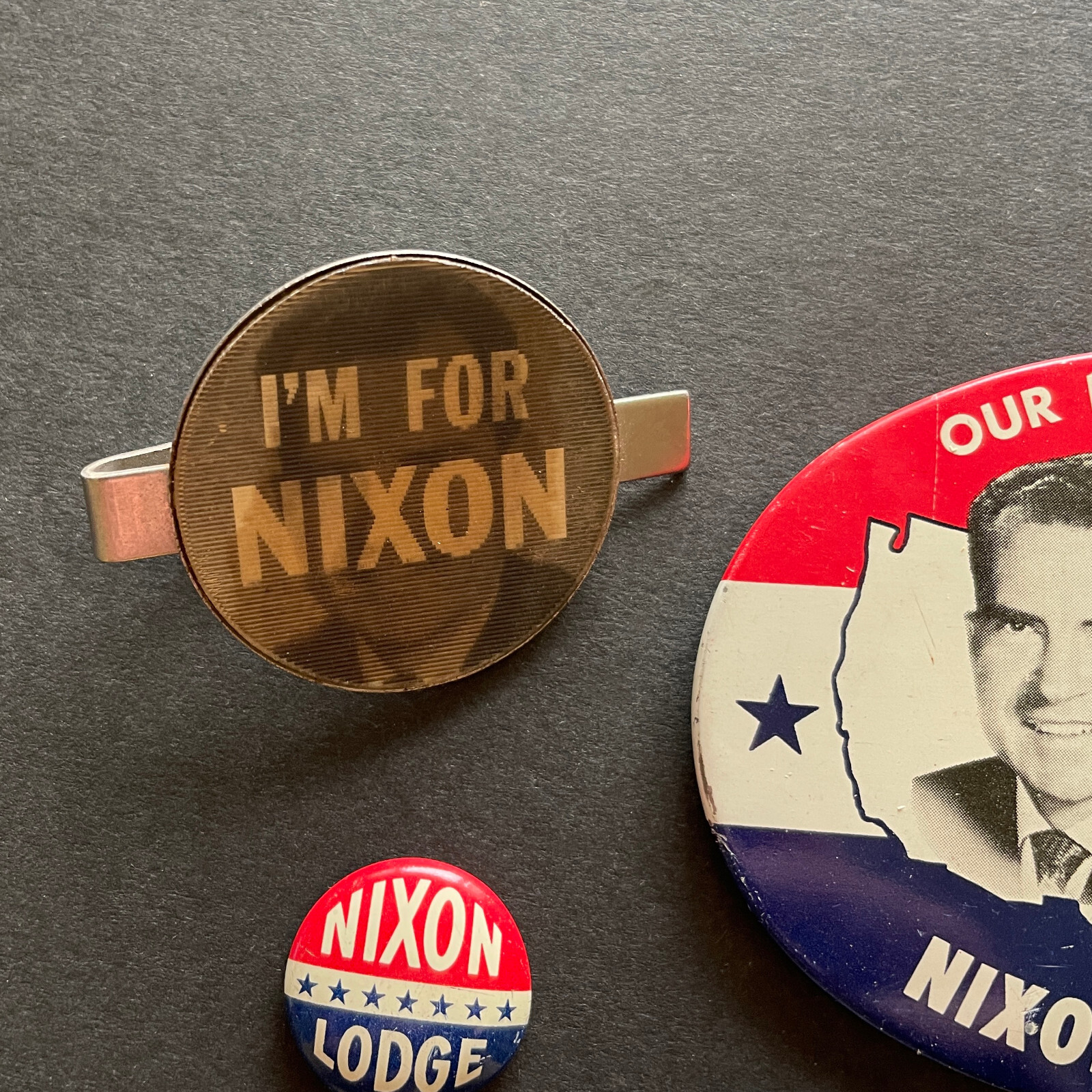 1960 & 1968 Richard Nixon & Lodge Presidential Campaign Buttons & Tie Clip