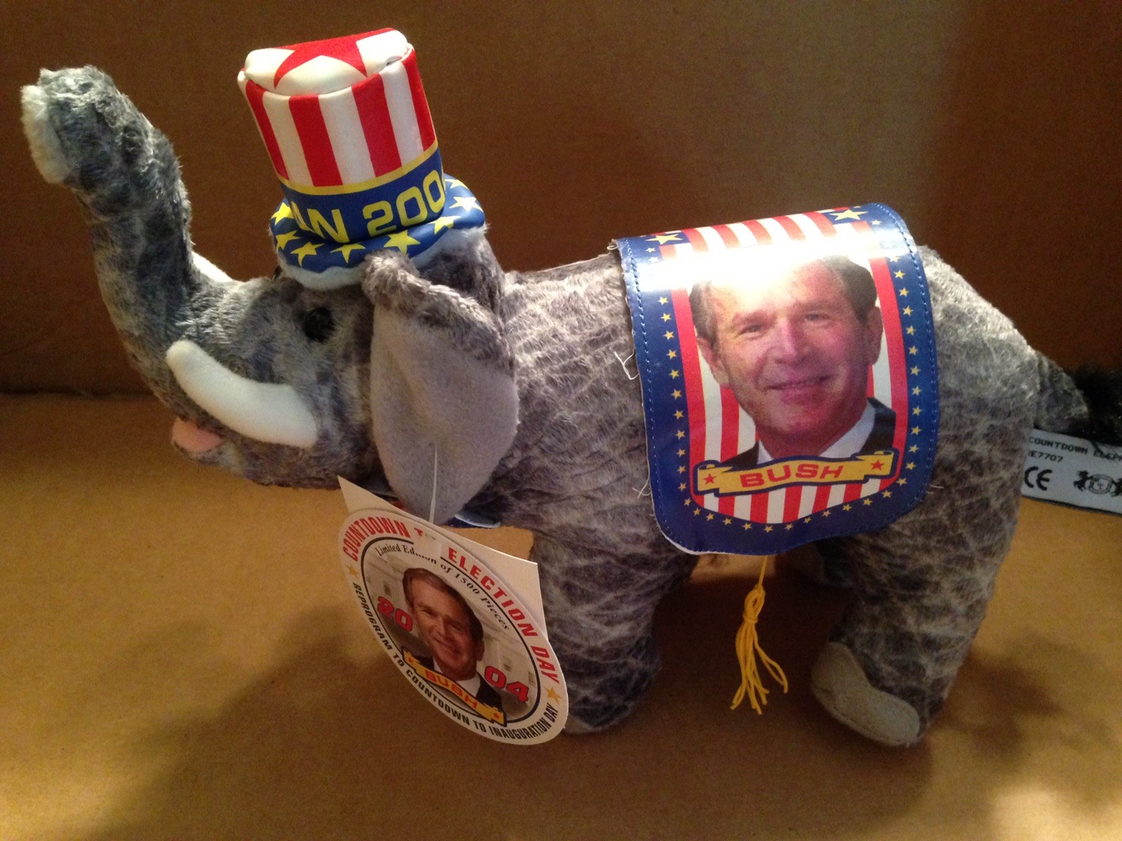 2004 Bush – Cheney Republican Plush Elephant Toy with Countdown Clock.
