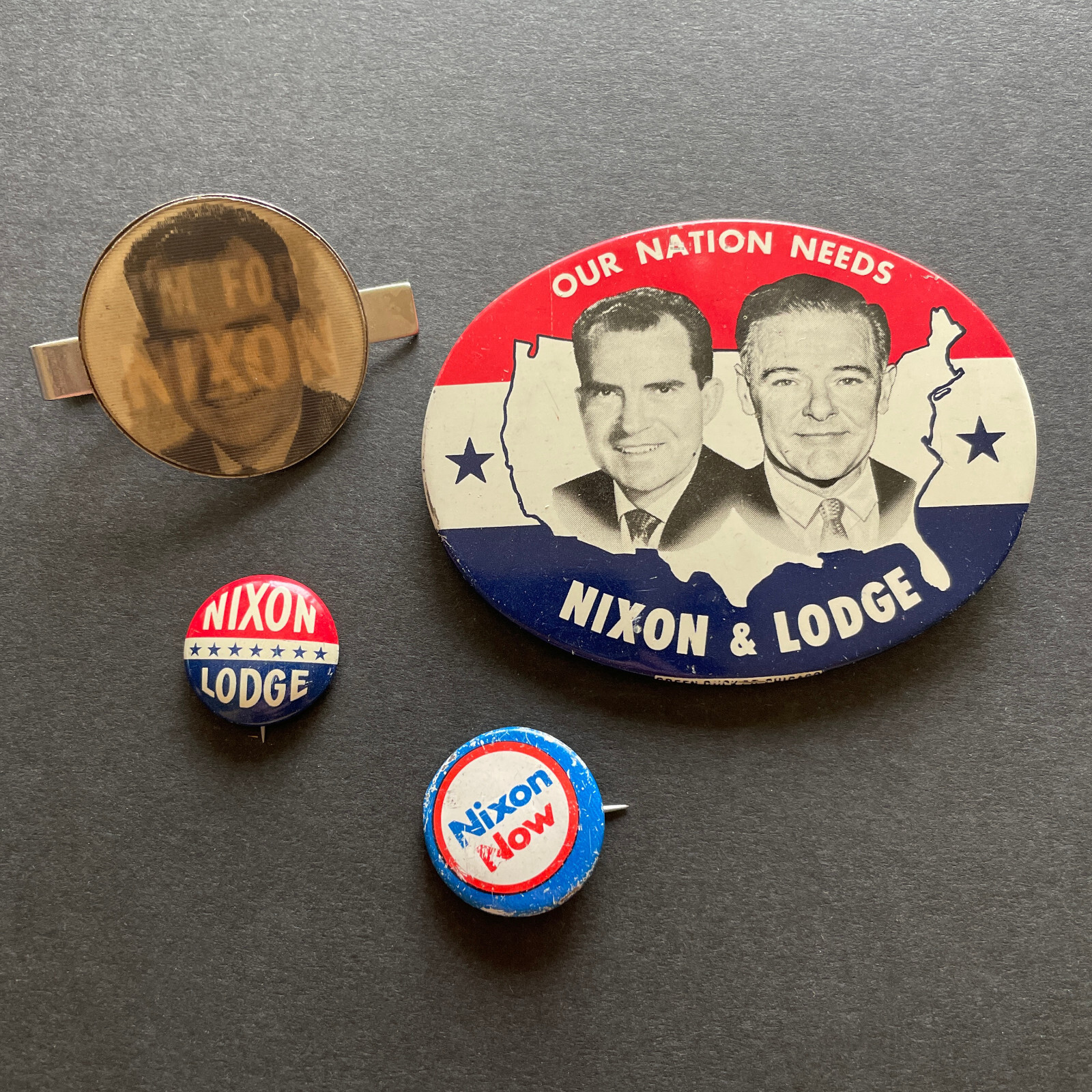 1960 & 1968 Richard Nixon & Lodge Presidential Campaign Buttons & Tie Clip