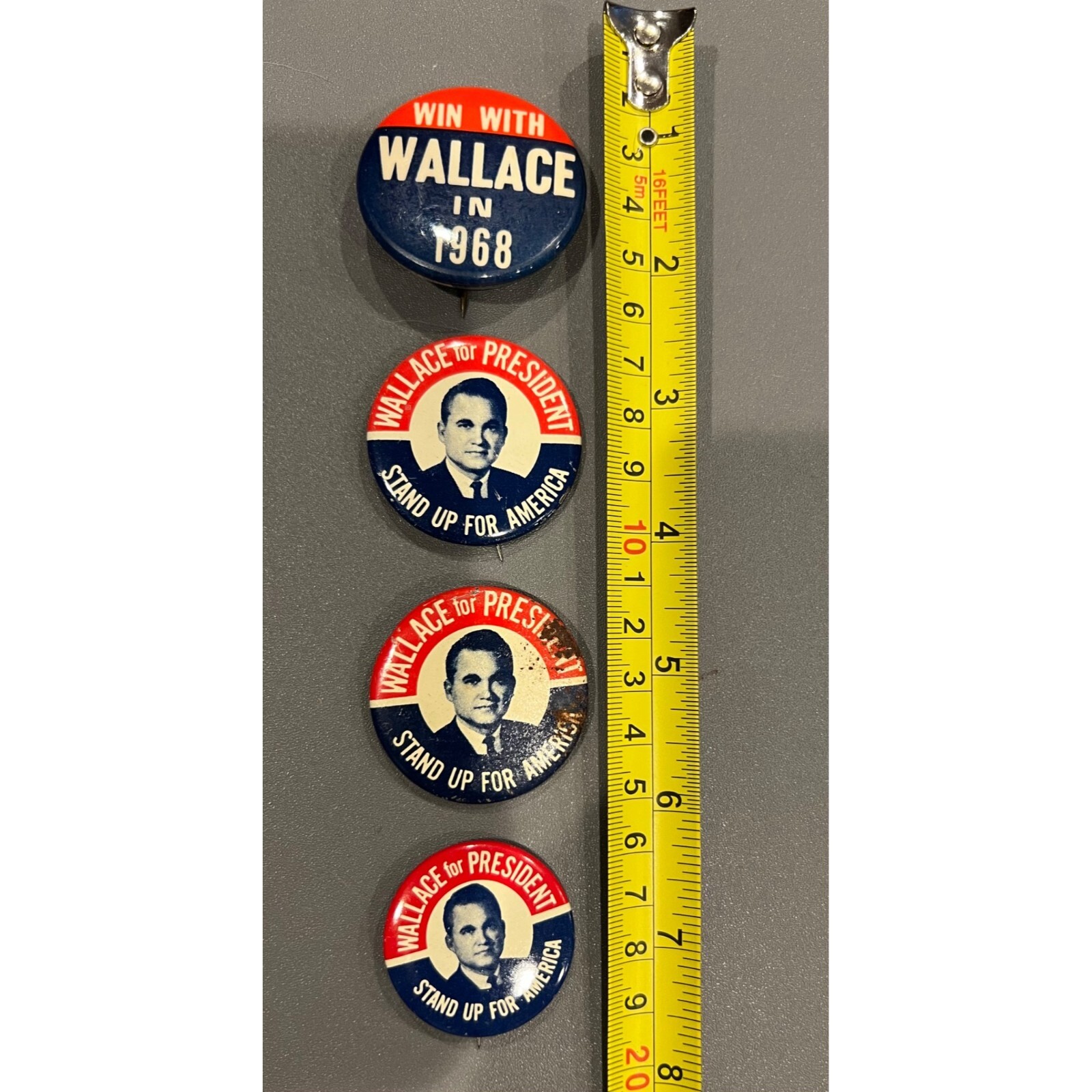 Lot of 4 1968 Wallace For President Presidential Election Metal Pinback Lot