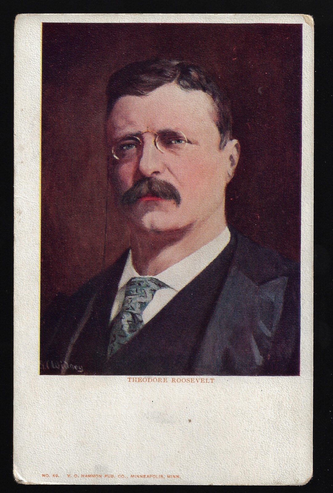 Undated Youthful Color Portrait Teddy Roosevelt Postcard VO Hammon Minneapolis