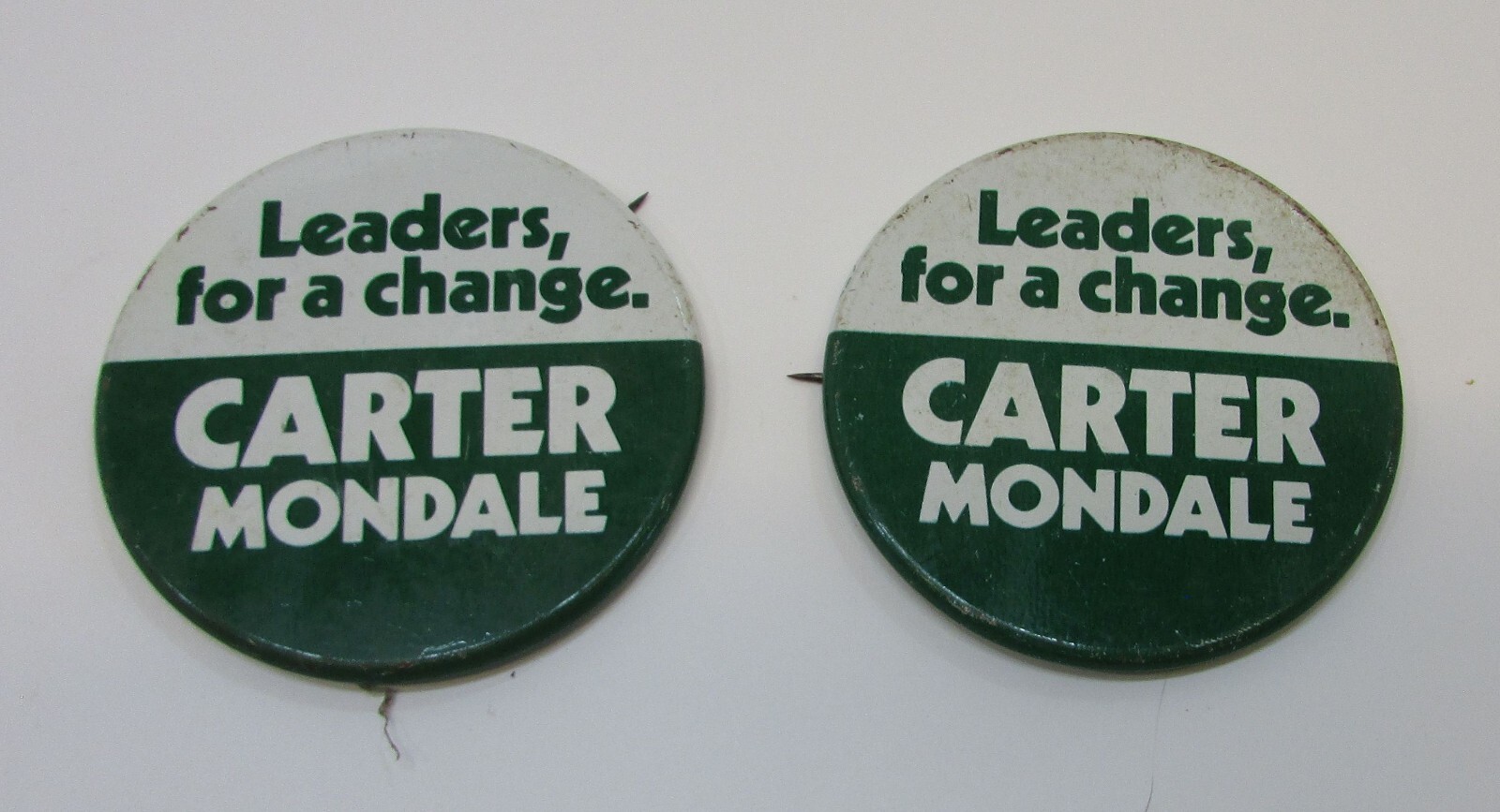 Pair Vintage 1980 Leaders for a change Carter Mondale Election 2″ Pins FREE S/H
