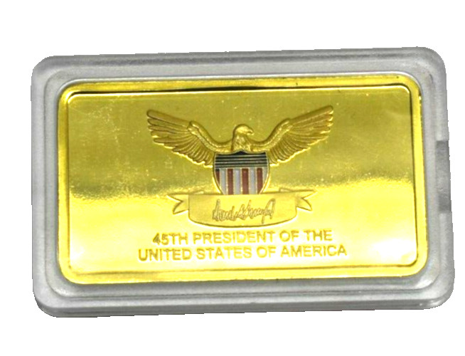 45th President USA Donald J Trump Gold Plated Souvenir Bar 30mm x 50mm