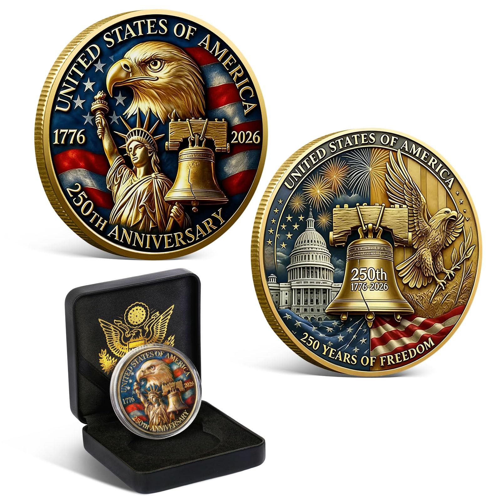 USA 250th Anniversary Commemorative Coin 1776-2026 with Premium Gift Box, Ame…