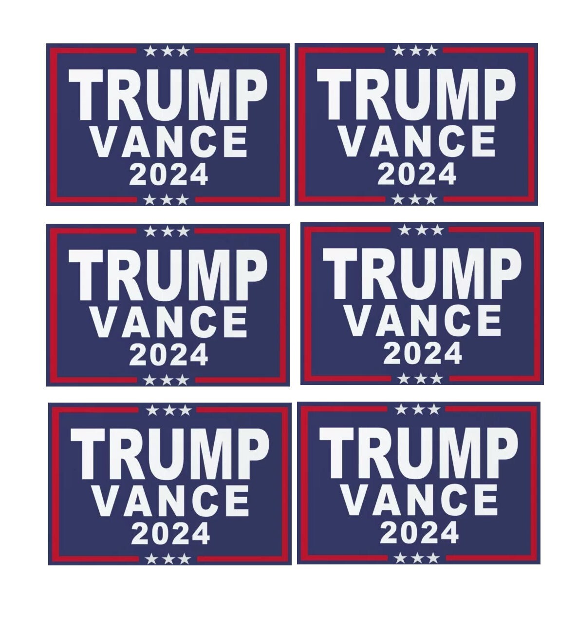 Set of 100 Donald Trump JD Vance For President 2024 4×6 Inch Bumper Stickers