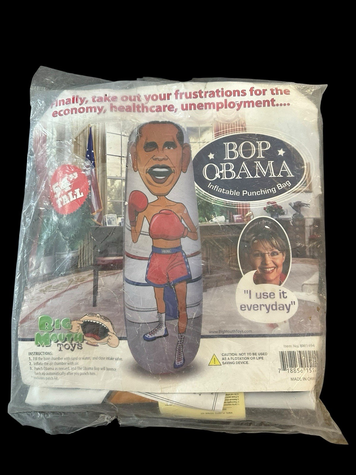 Obama Punching Bag 54″ Tall Inflatable Democrat Republican Vintage New Sealed