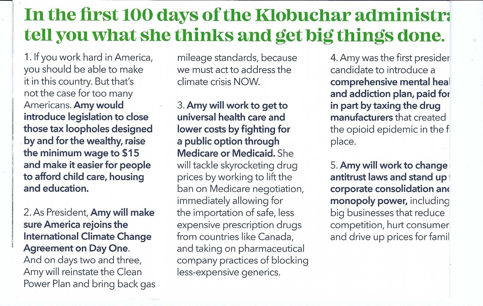 POLITICAL BROCHURE (2020) AMY (KLOBUCHAR) HONEST OPPORTUNITY For Every (NH) OF