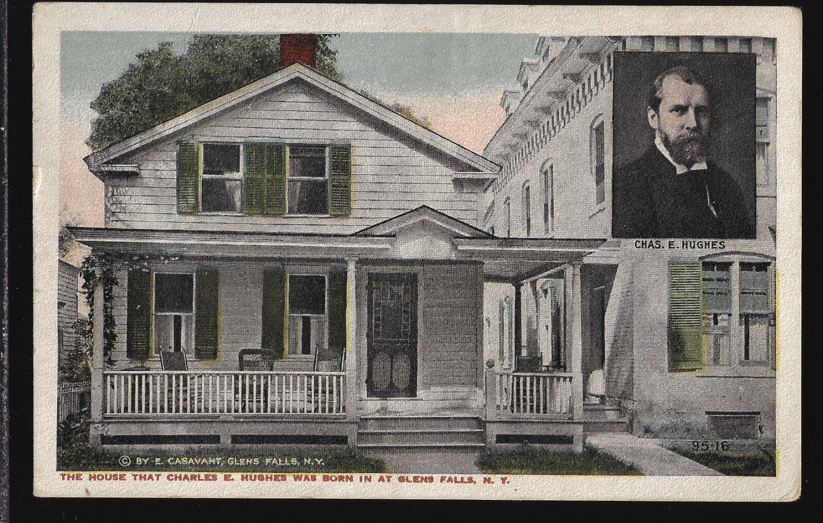1916 Chas Hughes Birth Home Glen Falls Postcard PM Saratoga Springs B4 Election