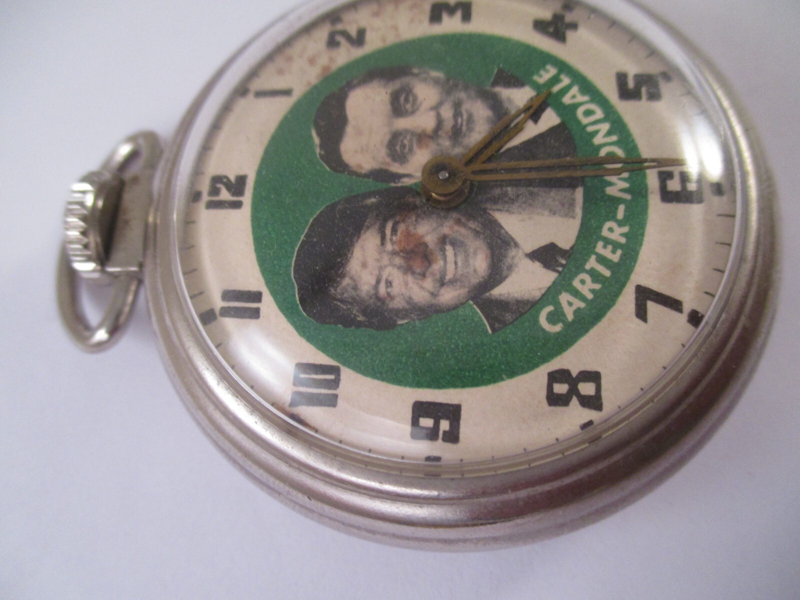RARE Vtg 1976 JIMMY CARTER WALTER MONDALE CAMPAIGN Advertising POCKET WATCH RUNS