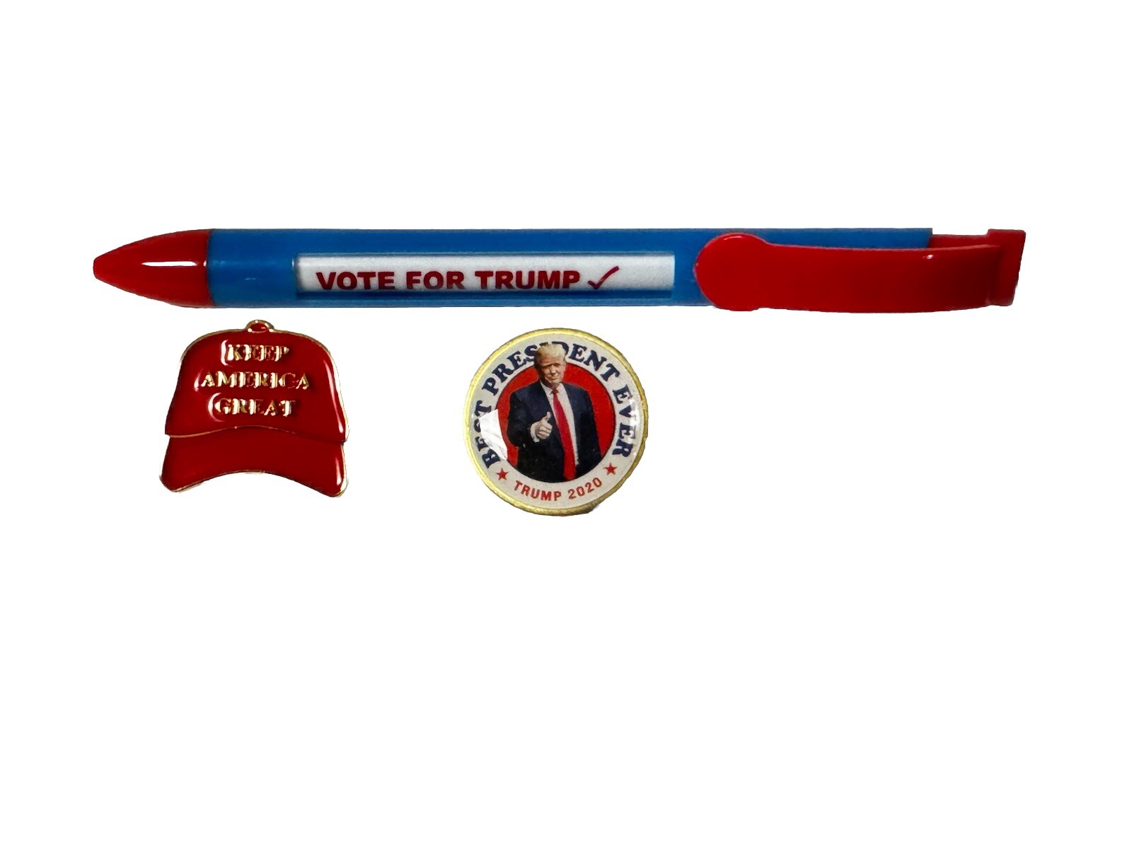 2020 Donald Trump Rotating Message Pens and 2 Pins Presidential Political Items