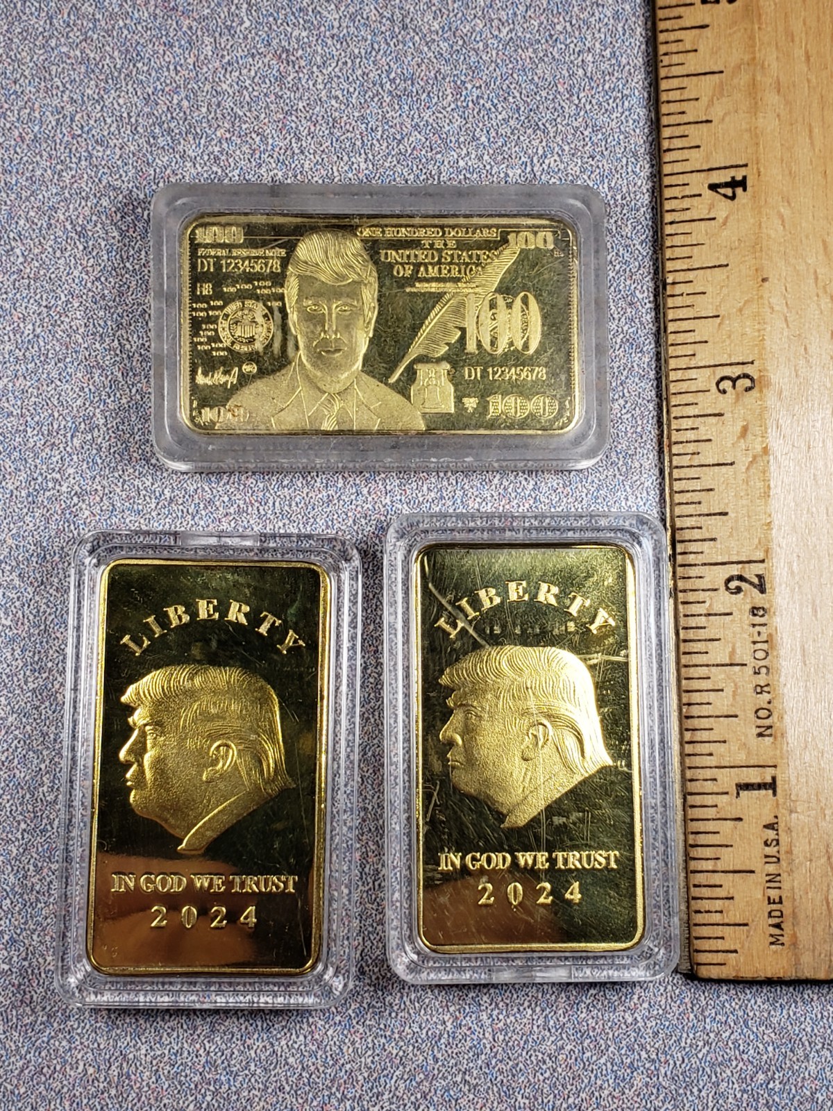Lot Of 3 Gold Plated Trump Liberty & $100 Bar MAGA Patriot C27