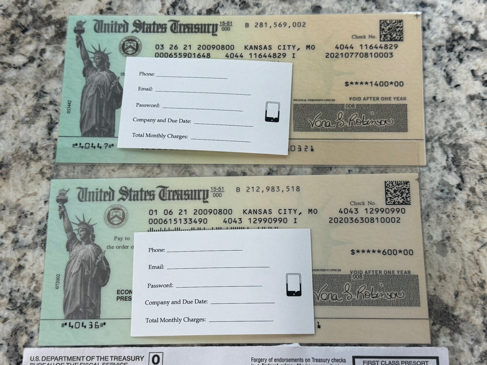 2020 Economic Impact Stimulus Check Donald Trump Check Cashed Void 2 CHECKS