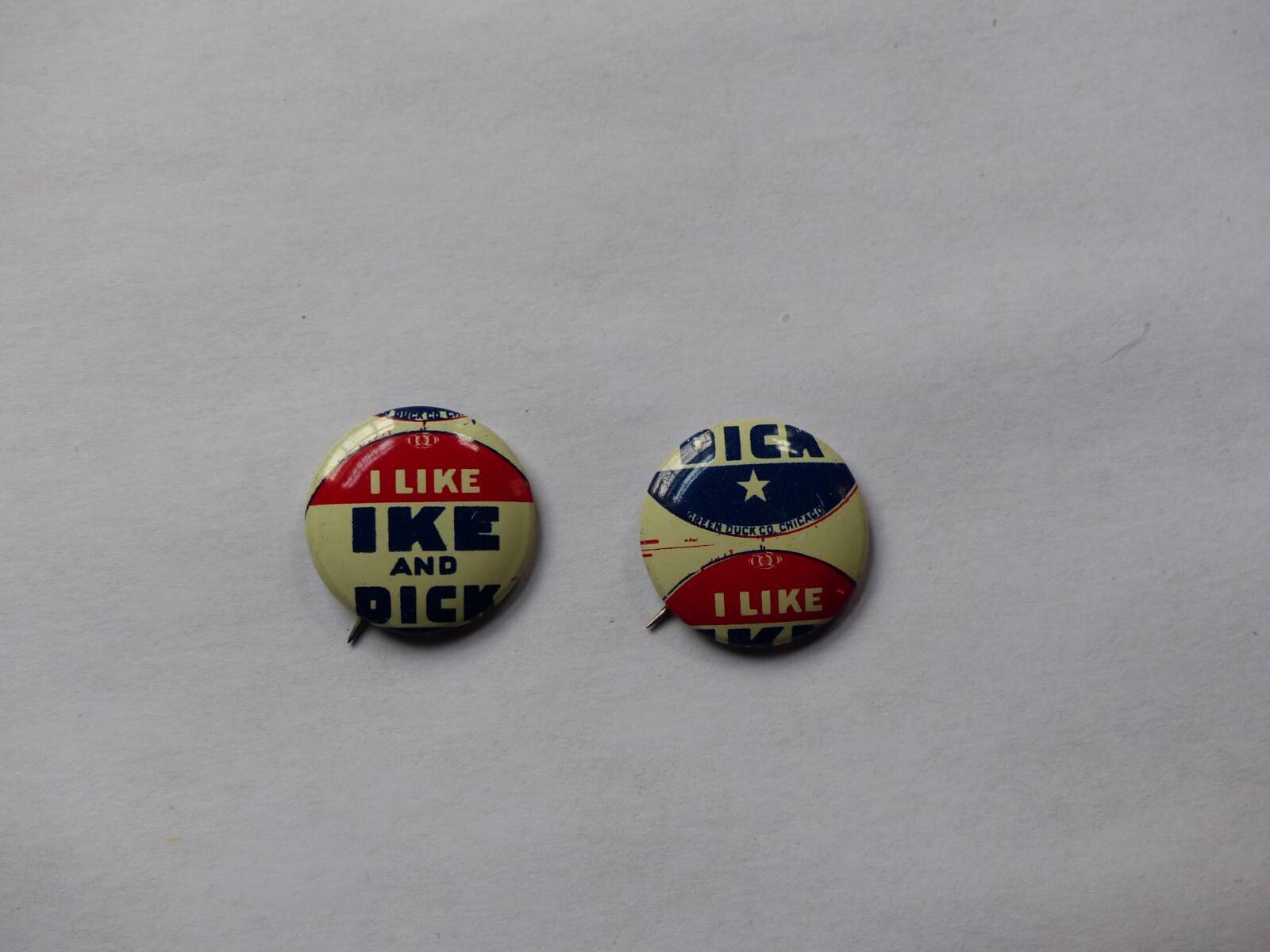 1952 1956 Vintage “I Like IKE and DICK” Political 7/8″ Diameter 2 Error Pins