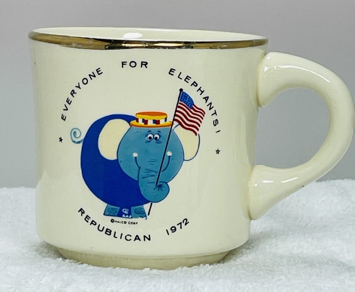 1972 Republican Convention souvenir ceramic Cup mug Everyone for Elephants Nixon
