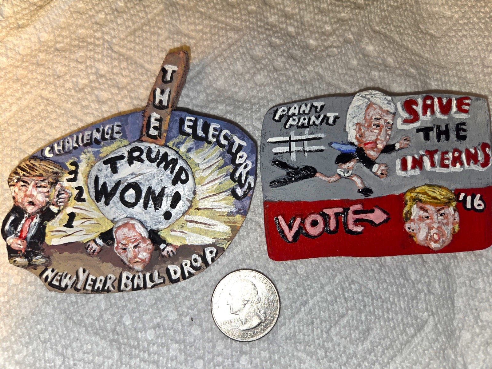 2 Trump Political Pins Folk Art 2016 – Artist Alan Ferster – New