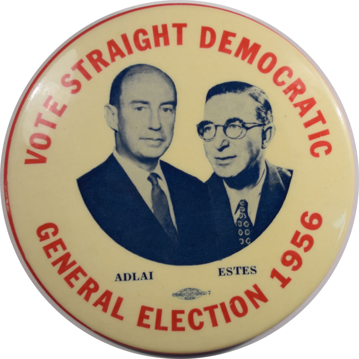 1956 4″ STEVENSON-KEFAUVER JUGATE CAMPAIGN BUTTON; SCARCE VARIETY near-MINT